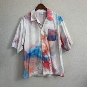 John Elliot Shirt Mens XXL Button Up Camp Watercolor White Short Sleeve Casual